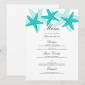 Menu de mariage de plage Teal Starfish Dinner (Devant / Derrière)
