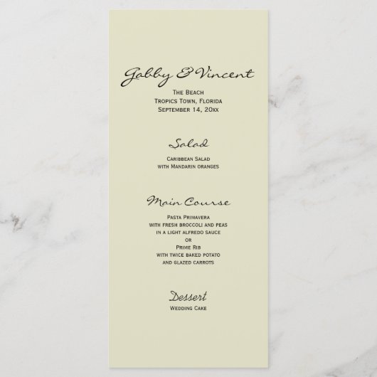 Menu de mariage de plage tropicale (Dos)