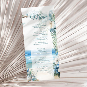 Menu de mariage de plage tropicale à arche bleu aq