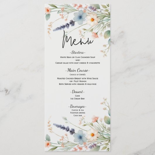 Menu de mariage de printemps aux fleurs sauvages a (Devant)