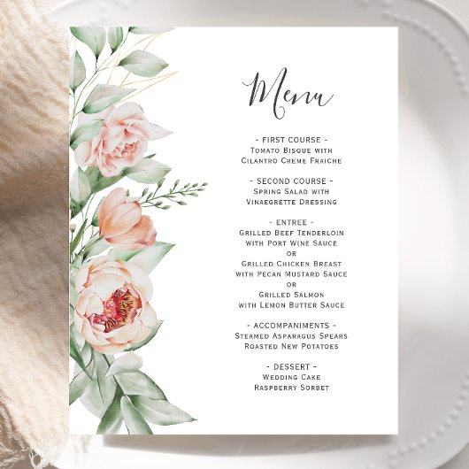 Menu de mariage de printemps floral aquarelle à bu