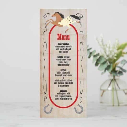 Menu de mariage de rodéo western rustique (Debout devant)