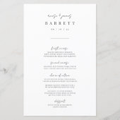 Menu de Mariage de script manuscrit minimal modern (Devant)