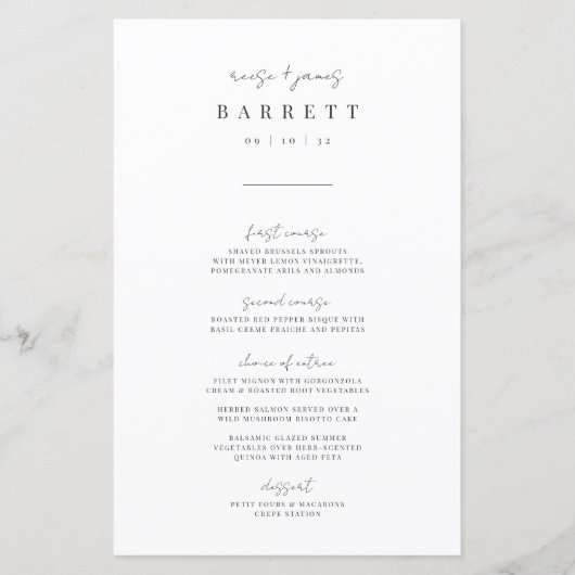 Menu de Mariage de script manuscrit minimal modern (Devant)