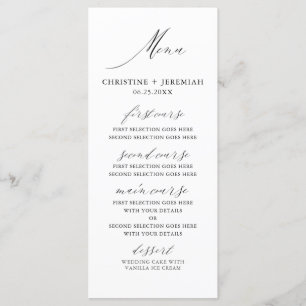 Menu de Mariage de script moderne blanc noir éléga