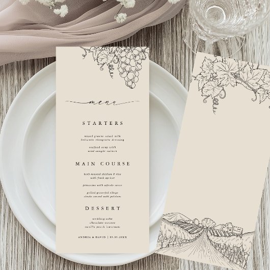 Menu de mariage de vignoble rustique de la vallée 