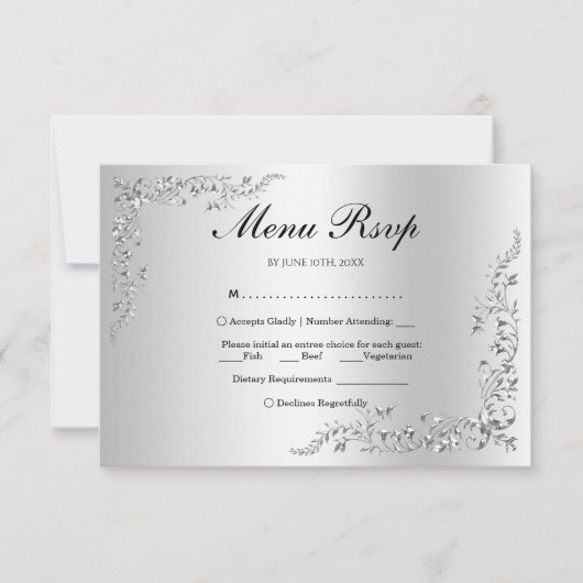 Menu de mariage Décoration Argentée RSVP (Devant)