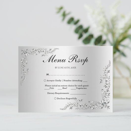 Menu de mariage Décoration Argentée RSVP (Debout devant)