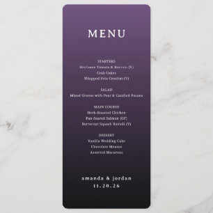 Menu de mariage dégradé violet élégant