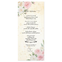 Menu de mariage des floraisons de roses roses et b
