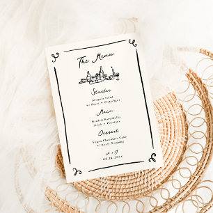 Menu de mariage dessiné à la main de manière fanta