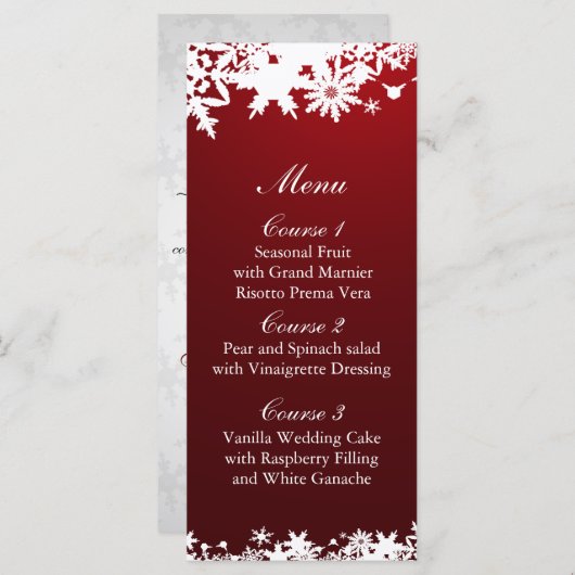 menu de mariage d'hiver des flocons rouges (Devant / Derrière)