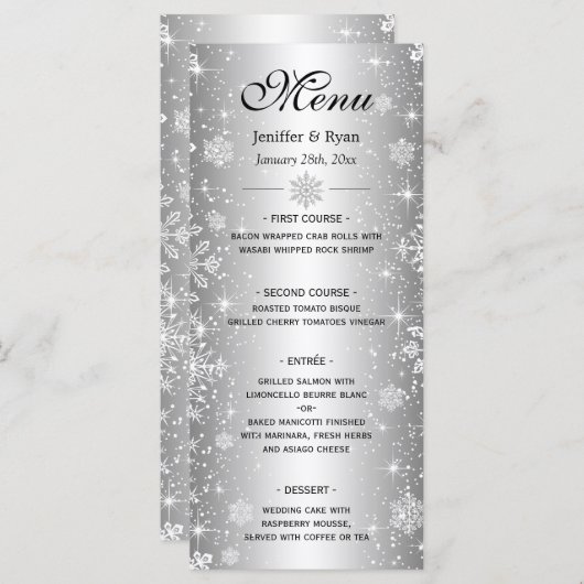 Menu de mariage d'hiver élégant (Devant / Derrière)