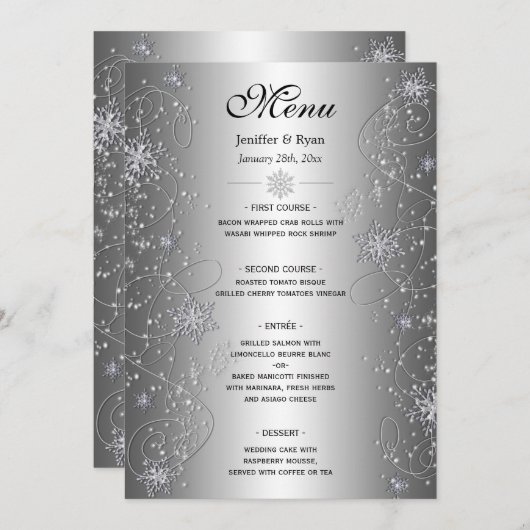 Menu de mariage d'hiver élégant (Devant / Derrière)