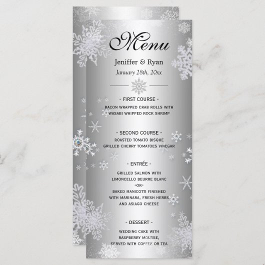 Menu de mariage d'hiver élégant (Devant / Derrière)