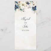 Menu de mariage d'hiver floral bleu élégant (Dos)