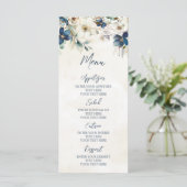Menu de mariage d'hiver floral bleu élégant (Debout devant)