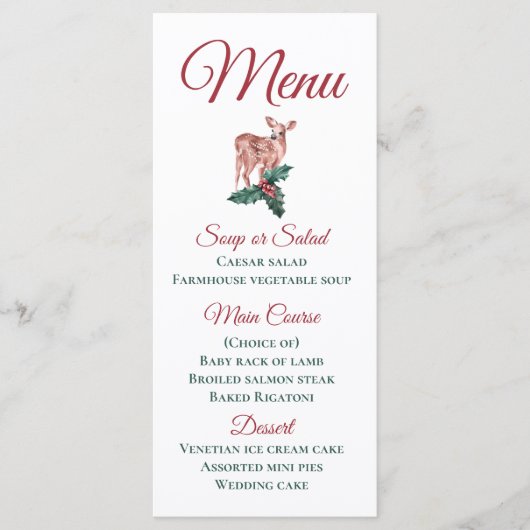 Menu de mariage d'hiver Reindeer de Noël Flore rou (Devant)
