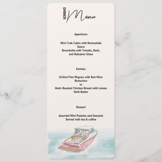 Menu de mariage Dîner en bateau Jeunes mariés (Devant)
