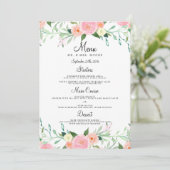 Menu de mariage dîner rose pêche aquarelle douce (Debout devant)