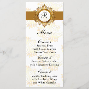 menu de mariage d'or de monogramme