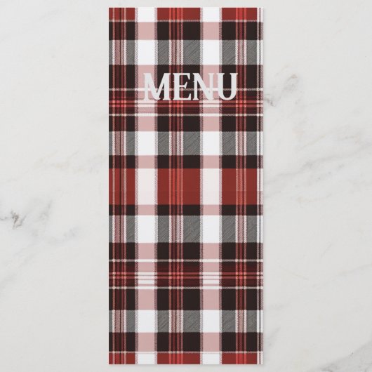 Menu de Mariage écossais blanc, noir et rouge (Dos)