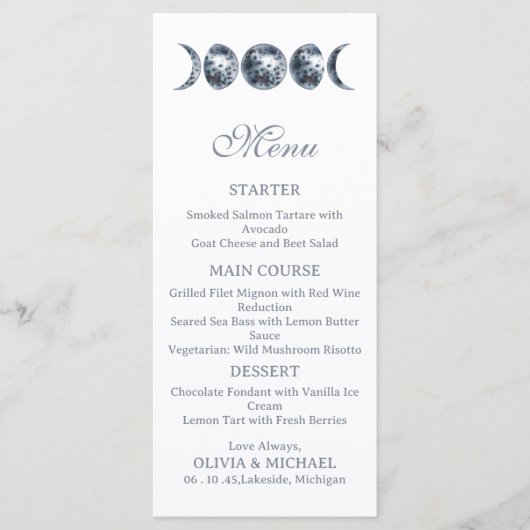Menu de mariage éditable Bohème Phases lunaires cé (Devant)