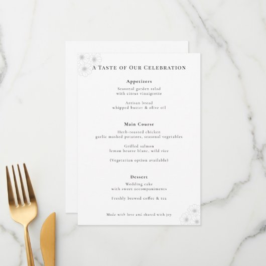 Menu de mariage Élégance Soft Bloom (Devant/Arrière en situation)