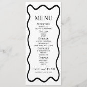 Menu de mariage élégant à bordure ondulée noir et (Devant)