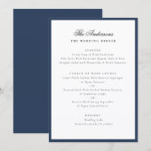 Menu de mariage élégant à cadre bleu avec nom de f (Devant / Derrière)