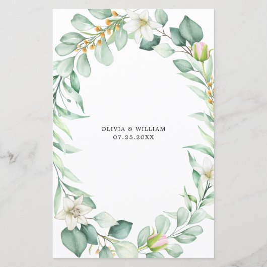 Menu de mariage élégant à la verdure d'eucalyptus (Dos)