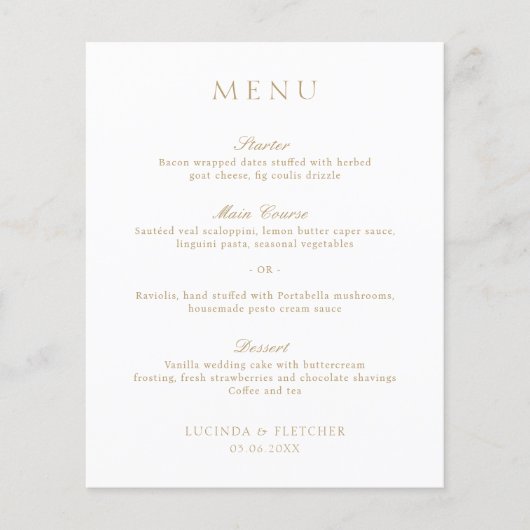 Menu de mariage élégant à l'ancienne avec or (Devant)