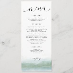Menu de mariage élégant à l'aquarelle avec lac et