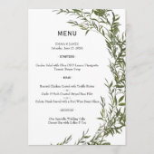 Menu de mariage élégant à l'aquarelle avec verdure (Devant)