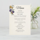 Menu de mariage élégant à l'aquarelle et à l'olive (Debout devant)