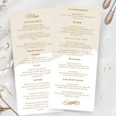 Menu de mariage élégant à l'écriture dorée