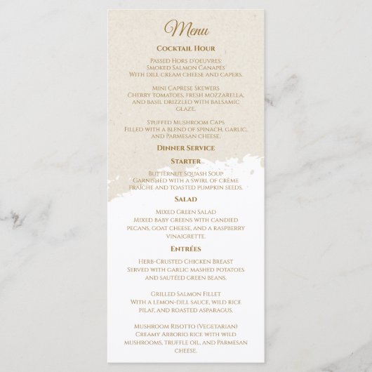 Menu de mariage élégant à l'écriture dorée (Devant)