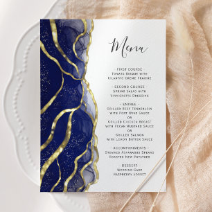 Menu de mariage élégant à l'encre bleu marine et o