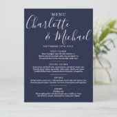 Menu de mariage élégant à l'encre bleue avec écrit (Debout devant)