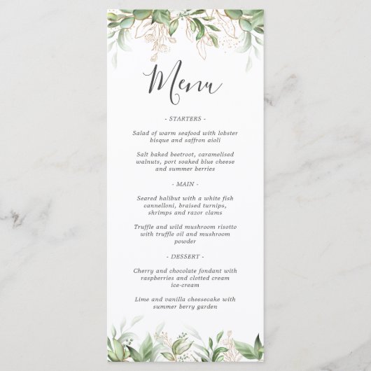 Menu de mariage élégant à l'eucalyptus (Devant)