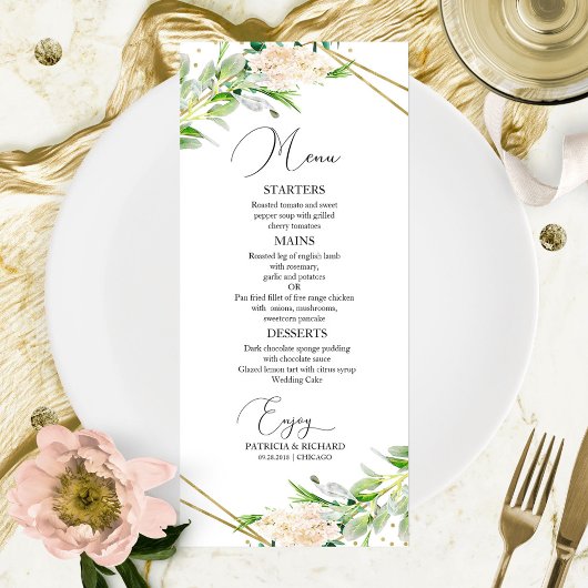 Menu de mariage élégant à motifs géométriques de v