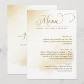 Menu de mariage élégant aquarelle jaune doré (Devant / Derrière)