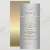 Menu de mariage élégant argent or calligraphie (Devant / Derrière)