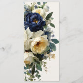 Menu de mariage élégant avec détails floraux bleu (Dos)