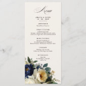 Menu de mariage élégant avec détails floraux bleu (Devant)
