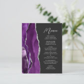 Menu de mariage élégant avec écriture argentée sur (Debout devant)