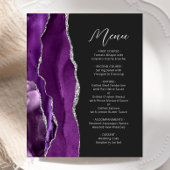 Menu de mariage élégant avec écriture argentée sur