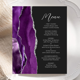 Menu de mariage élégant avec écriture argentée sur