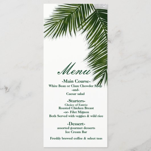 Menu de mariage élégant avec feuille de palmier tr (Devant)