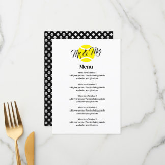 Menu de mariage élégant avec logo de balle de tenn
